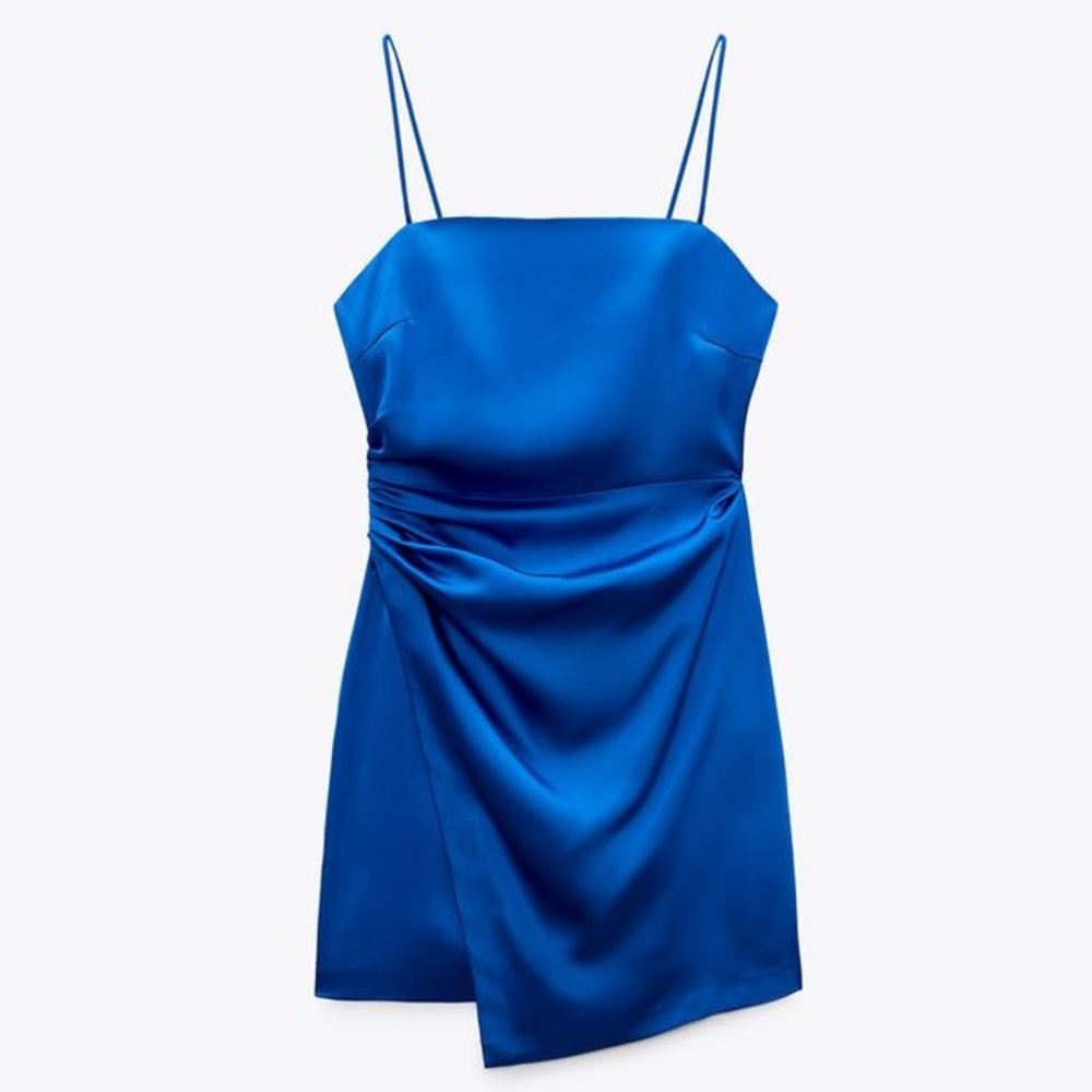Zara cobalt blue mini satin cocktail dress